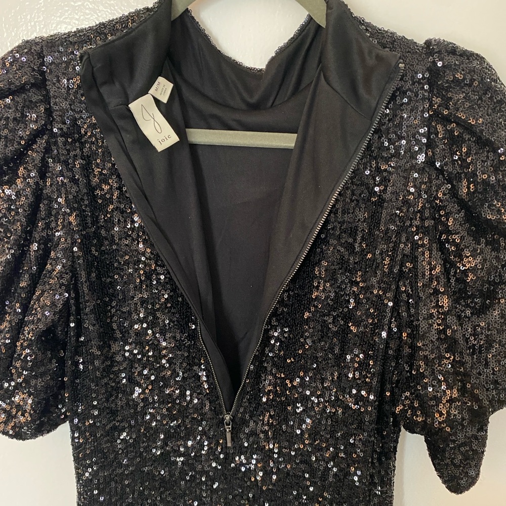 Joie Black Sequin Puff Sleeve Mini Dress - Picture 4 of 5